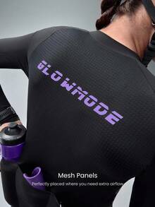 GLOWMODE Ride On Quick-Dry Long-Sleeve Waist Length Front Zipper Multi-Pockets Contrasting Logo Non-Slip Strips Cycling Biking Jersey Gym Training Workout - Black - View 5