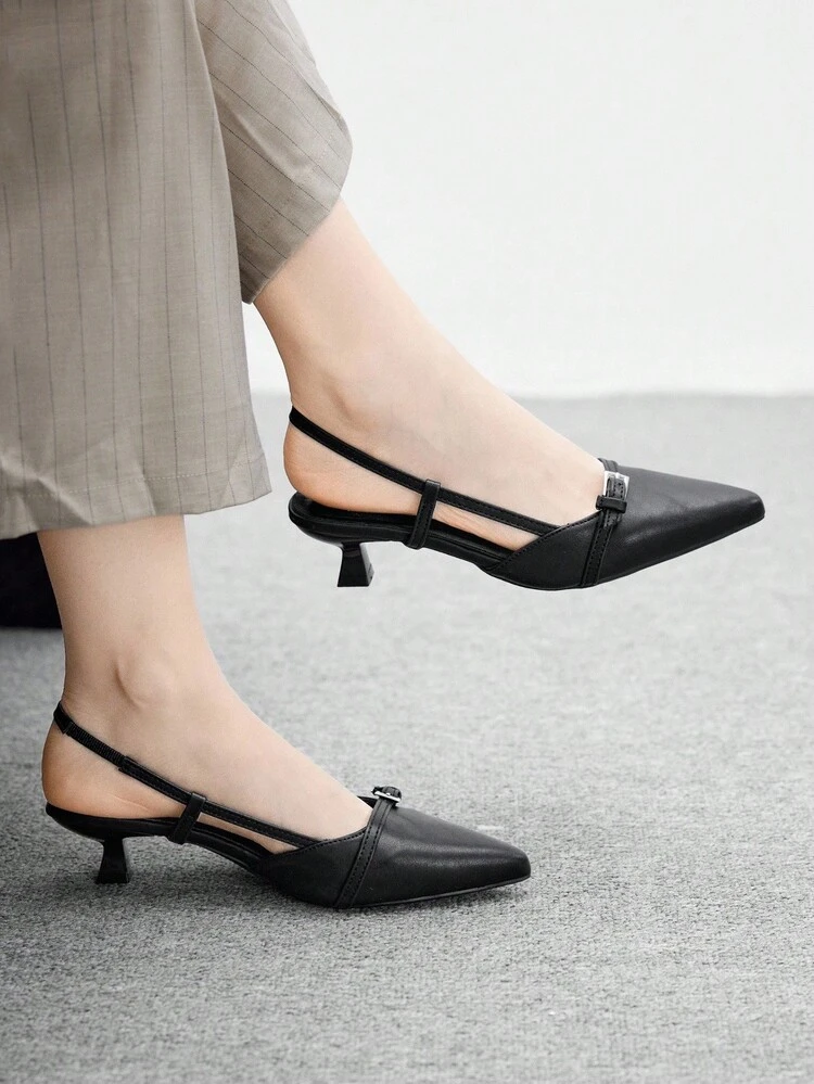 CUCCOO BIZCHIC Women's Fashion Black Backstrap Pointed Toe High Heel Pumps, Slip-On Dress Shoes For Daily Commute, Date, Party For Christmas Spring Shoes