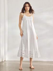 Ocili 100%纯棉刺绣前开扣舒适女士家居连衣裙 - 白色 - 查看 6