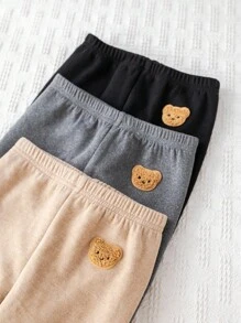 Cozy Pixies 3pcs Baby Girl Cartoon Bear Elastic Waist Pants Set Fall Winter
