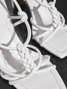 SHUZIA Women's Cross Lace-Up Open Toe Solid High Heel Sandals - White - View 5