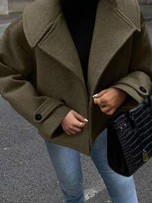 EMERY ROSE Women's Large Lapel Decorated Button Long Sleeve Woolen Coat - Green - View 1