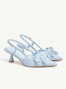 CUCCOO CHICEST Women's Pointed Toe Pumps With 3D Floral Decor, Stiletto Heel, Romantic & Elegant, Baby Blue Faux Leather, Suitable For Dates, Parties, Afternoon Tea, Autumn/Winter For Christmas Elegant Shoes Wedding Shoes - Baby Blue - View 2