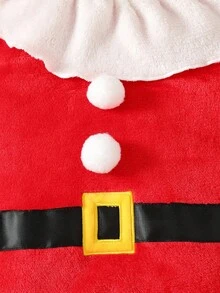 SHEIN Playful Pals 3pcs Baby Boy Christmas Outfit Set: Cute Romper, Striped Envelope Collar Jumpsuit, And Hat, Winter Clothing Baby Christmas Clothing Infant Christmas Outfit Baby Santa Costume Baby Santa Outfit