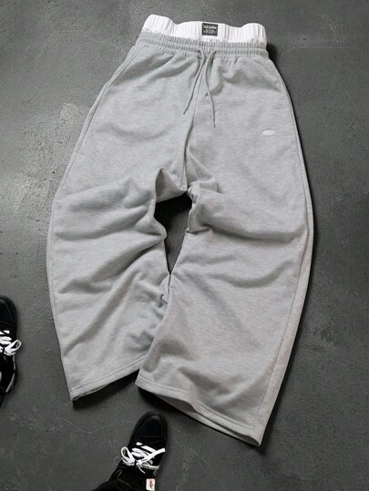 PAVTROS 男士休闲百搭撞色腰带阔腿运动裤