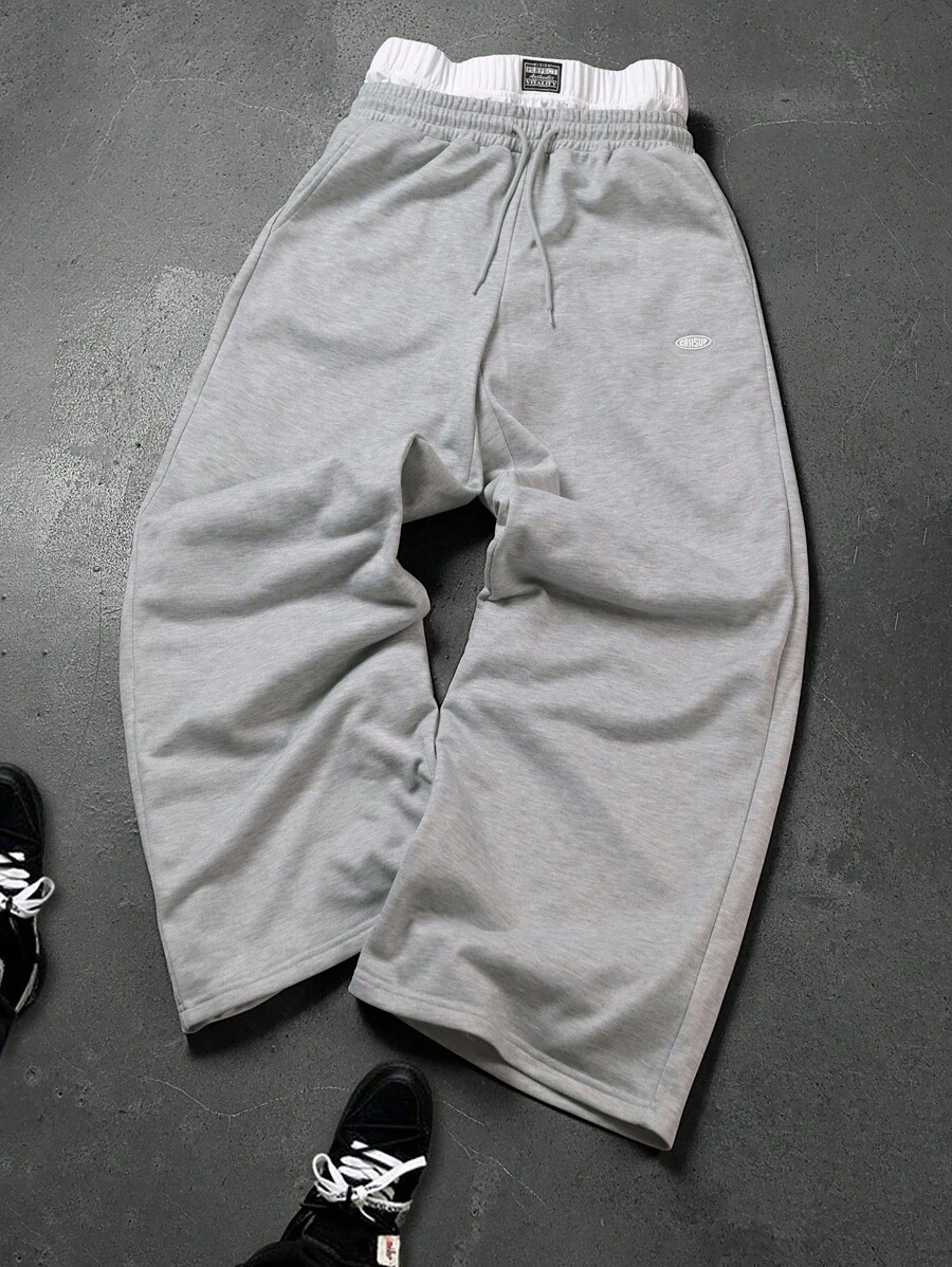 PAVTROS Manfinity Streetrush Men's Casual Versatile Contrast Color Waistband Wide Leg Sweatpants - Grey - View 1