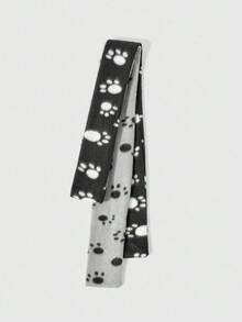 ROMWE Anime 1 件可爱猫爪图案围巾，冬季厚实温暖柔软围巾，个性化黑灰拼接长围巾，适合日常搭配 - 彩色 - 查看 3