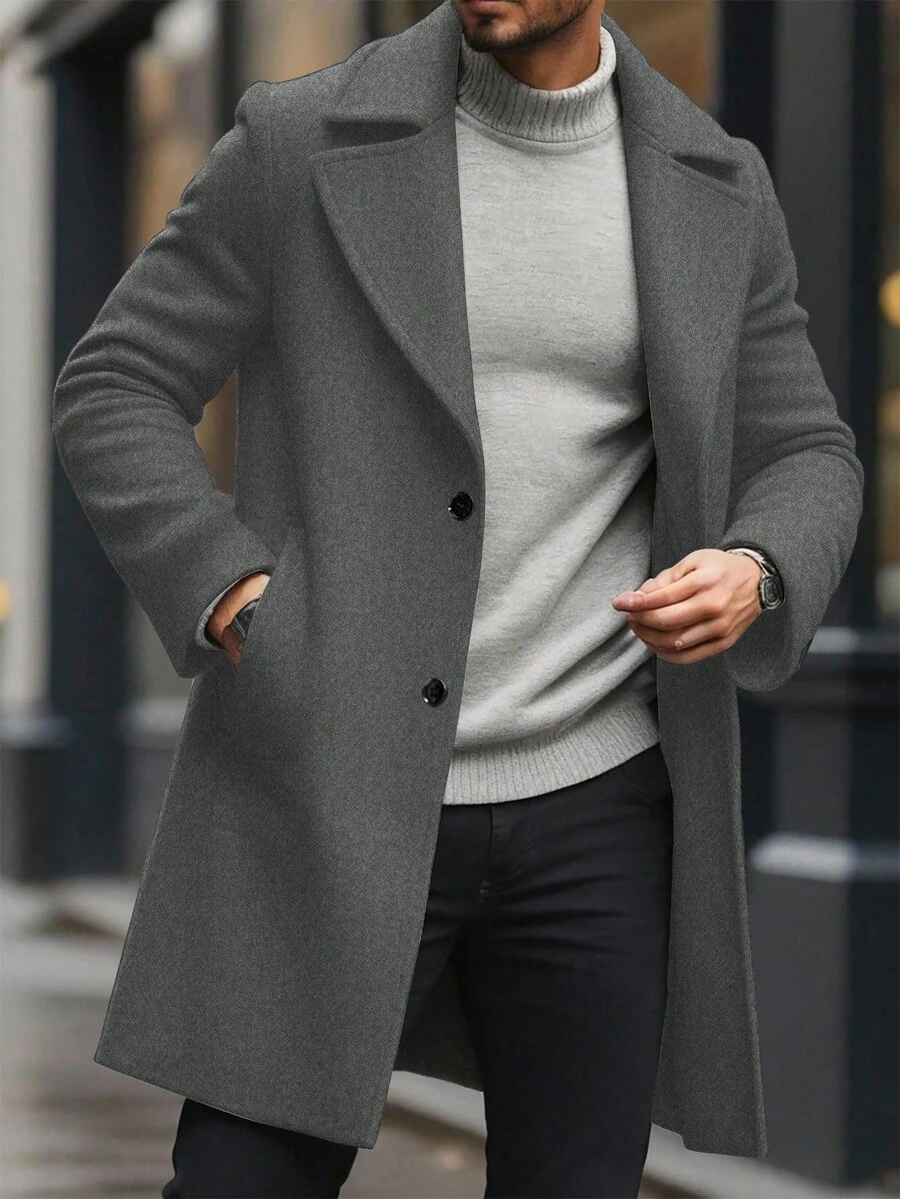 Manfinity Mode Abrigo informal de manga larga de unicolor para hombres, adecuado para ceremonias de otoño/invierno - Gris Oscuro - Ver 1