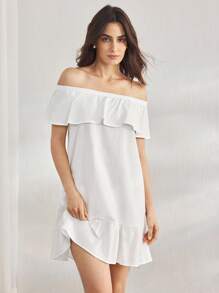 Ocili 1 件女士无袖露肩棉质睡袍，舒适家居服 - 白色 - 查看 2