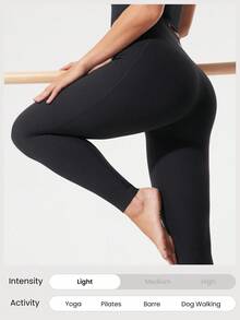 GLOWMODE 26" FeatherFit™-Ribbed No Front Seam Side Pockets High-Rise Waist Leggings Low Impact Yoga Pilates Studio Daily Casual Wear  Spring Summer - Black - View 8