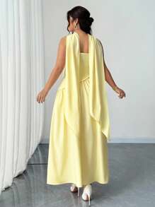 Elenzga 大码女式优雅纯色露肩不对称下摆开叉下摆百搭设计感派对连衣裙，浪漫约会长款连衣裙