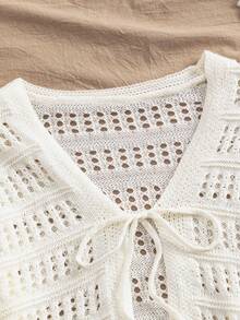 SHEIN Tween Girl White Casual Knit Cardigan,In Fall/Winter - Beige - View 5