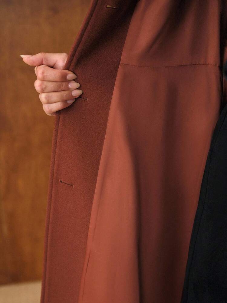COLLARED LONG OVERCOAT, MINIMALIST ORANGE-RED