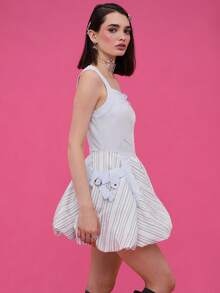 COUREZ Croseted Zip Front Bubble Hem Mini Dress /Y2K Going Out Outfits  Women Clothes  Clothes Cute Spring Sexy Wedding Guest Dress Date Outfits - White - View 5