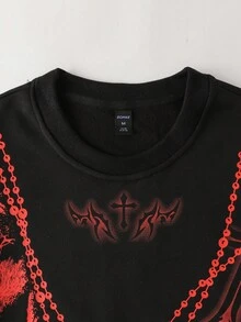 ROMWE MEN Goth Men's Loose Cropped Long Sleeve Hoodie - Red - View 4