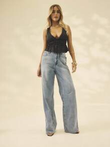 Aralina Winter Polka Dot Lace Detail Ruched Front Cute Going Out Top - Black - View 4