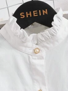 SHEIN Tween Girl Loose Solid Color Puff Sleeve Shirt - White - View 7