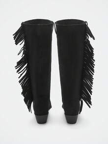 Maija Women's Fashion Motorcycle Buckle Knee-High Boots - Black - View 4