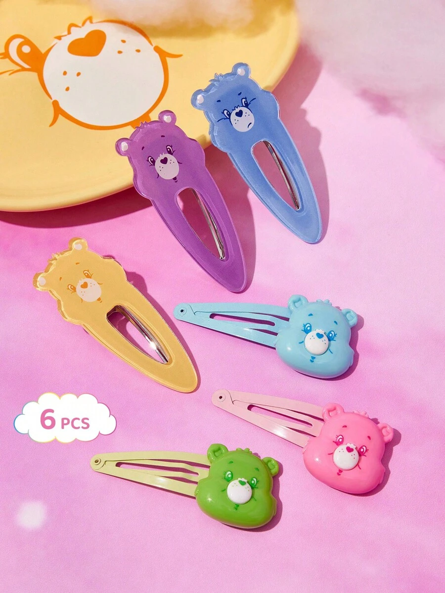 SHEIN X Care Bears 6pcs Cute 3D Bear Design Hair Clips For Women & Girls - Multicolor - View 1