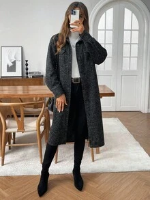 EMERY ROSE Women's Fashion Business Casual Mid-Length Regular Jackets For Women Long Coat Long Coats For Women Winter Clothes For Women Cardigan Long Long Jacket For Women Fall Clothes For Women Going Out Outfits