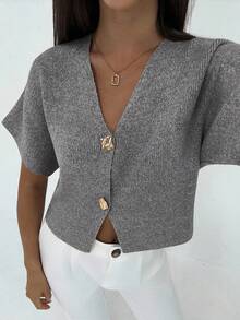 Aloruh 全新简约时尚深 V 领短袖薄款双排扣束腰休闲百搭开衫