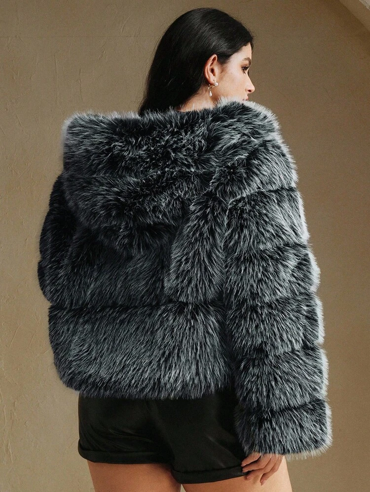 Women's Plus Size Fashionable Modern Hooded Short Furry Coat