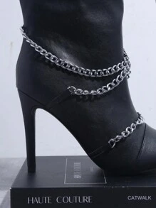 SHUZIA Botas dedo de pie puntiagudo con diseño de cadena estilete - Negro - Ver 3