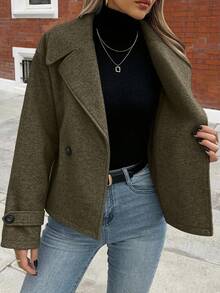 EMERY ROSE Women's Large Lapel Decorated Button Long Sleeve Woolen Coat - Green - View 7