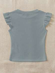 SHEIN EZwear 2pcs Set Hazy Blue & Apricot Ribbed Fabric Round Neck Tight Fit Short Cap Sleeve T-Shirt, Suitable For Summer - Multicolor - View 8