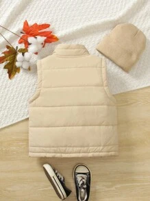 SHEIN Vintaside Kids 休闲纯色拉链无袖男童冬季外套，开学季