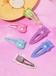 SHEIN X Care Bears 6pcs Cute 3D Bear Design Hair Clips For Women & Girls - Multicolor - View 5