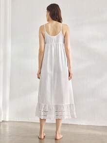 Ocili 100%纯棉刺绣前开扣舒适女士家居连衣裙 - 白色 - 查看 3