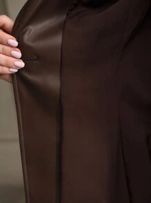 ZEYLAH 刺绣长袖优雅秋冬皮夹克 - 咖啡棕 - 查看 7