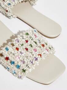 SHUZIA Women's Rhinestone Decor Flat Sandals For Daily Wear - Apricot - View 3