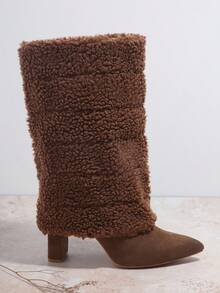 SHUZIA Fuzzy Slip On Ankle Boots - Brown - View 3