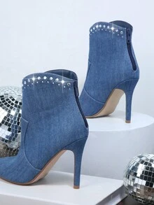 SHUZIA Pointy Toe Stiletto Heel Booties - Blue - View 4