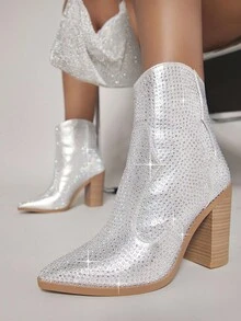 SHUZIA Back Zipper Chunky Boots - Silver - View 5