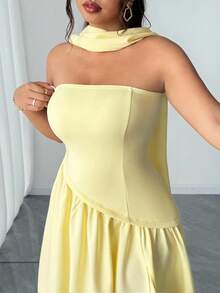 Elenzga 大码女式优雅纯色露肩不对称下摆开叉下摆百搭设计感派对连衣裙，浪漫约会长款连衣裙