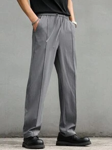 Manfinity Homme Men's Casual Versatile Solid Color Drawstring Waist Long Pants