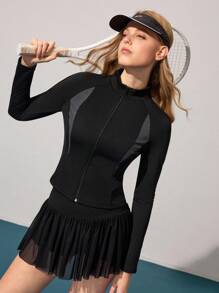 CourtClass 休闲百搭撞色条纹立领运动夹克 - 黑色 - 查看 6