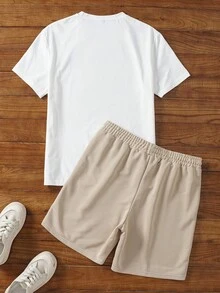 Manfinity NXTstreet Men's Floral Print Round Neck Short Sleeve T-Shirt And Drawstring Waist Shorts Knitted Casual Two-Piece Set, Cozy Outfits