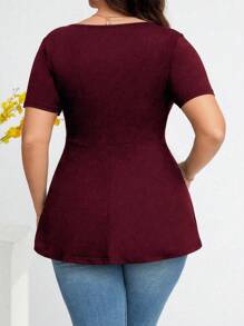 Rometta Plus Size Plain V-Neck Ruffle Hem Short Sleeve Casual T-Shirt, Summer, For Thanksgiving