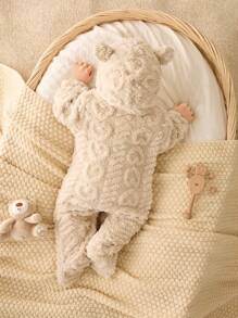 SHEIN 新生儿男女宝宝可爱小熊造型毛绒连体衣，秋冬季宝宝万圣节服装，男女宝宝冬季服装针织连体衣 - 彩色 - 查看 2