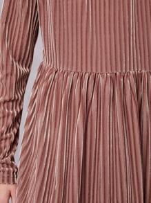 SHEIN Serisse Kids 青少年女孩宽松复古天鹅绒条纹圆领多层长袖连衣裙 - 淺粉色 - 查看 7