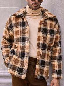 Manfinity NXTstreet 男士休闲格子羊毛夹克，适合日常穿着，秋冬男士 Shacket 格子夹克男士法兰绒男士秋季系列 Earthy Clothes 男士 - 彩色 - 查看 6