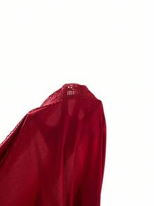 Ellevyn Women's Elegant Burgundy Long Sleeve Lace Patchwork Dress - Burgundy - View 11