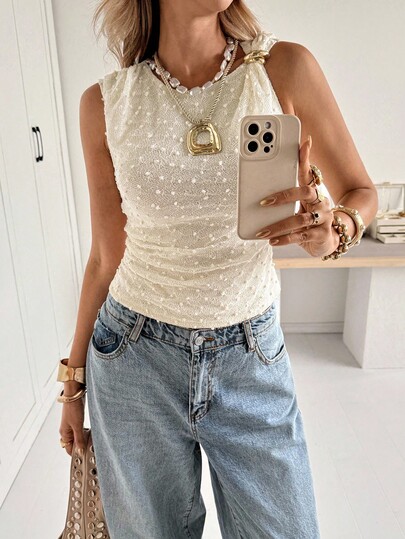 Siren Gaze Damen einfarbiges Trägershirt mit rundem Ausschnitt, ärmellos, schräge Schulter, modischer Sommer Strukturstoff Tank Top