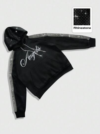 Street Life Men's Casual Minimalist Hoodie Sweatshirt With Rhinestone Trim