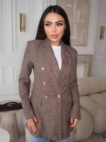 Durrani Popal Business Style Lapel Long Sleeve Plaid Double-Breasted Blazer Jacket  - Multicolor - View 2