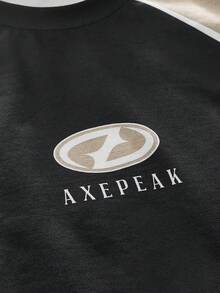 AXEPEAK Maglietta casual da uomo stile sportivo quotidiano, con cuciture e stampe, a maniche corte e collo tondo